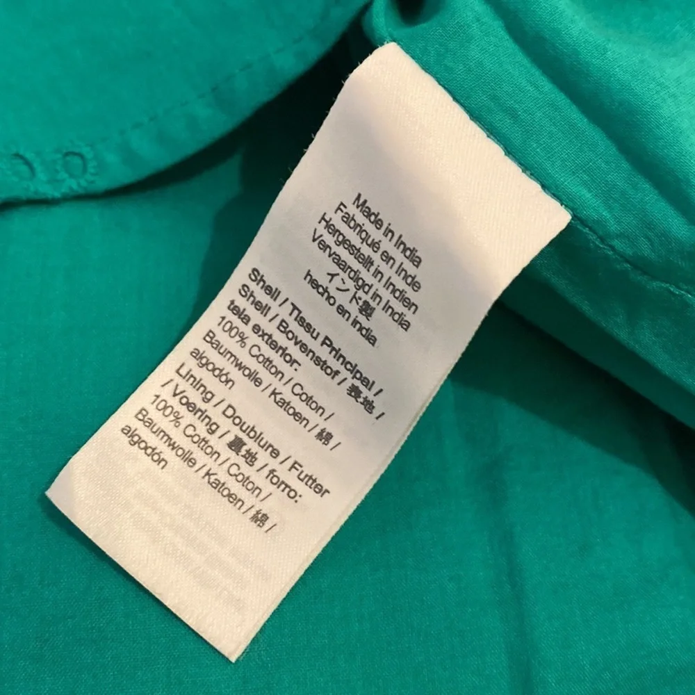 J. Crew Green Puff Sleeve Cotton Blouse. Size S . Style BQ034
